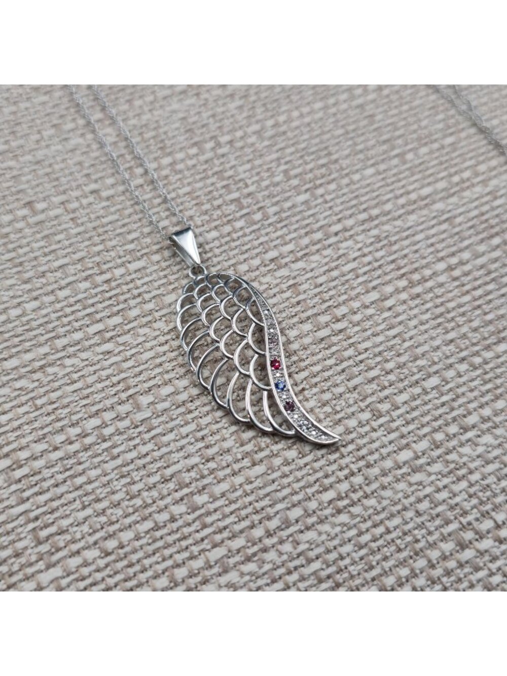 20 Inch Sterling Silver Cubic Zirconia Angel Wing Pendant Necklace A7407 - Picture 2 of 7